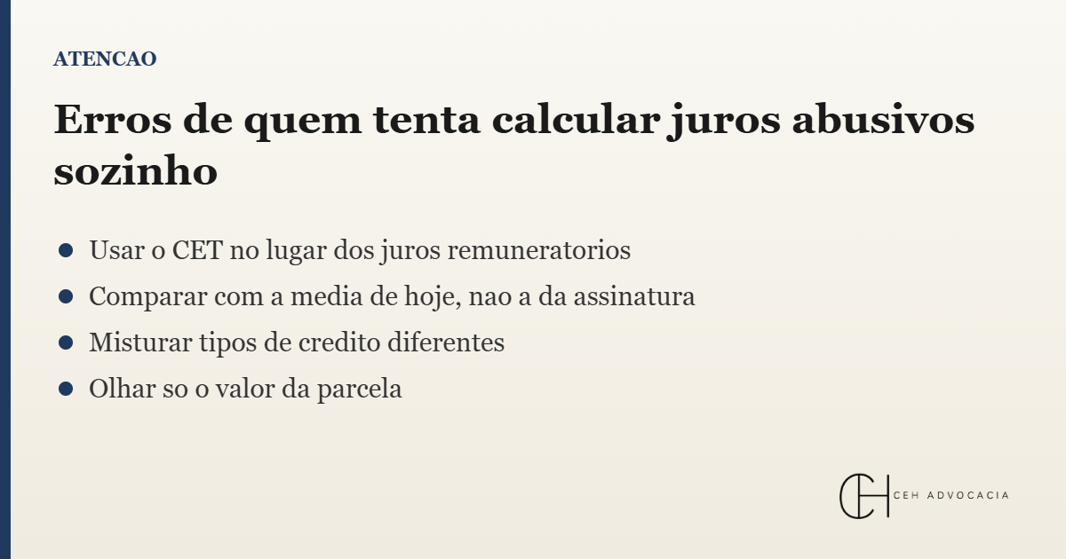 erros ao calcular juros abusivos no contrato bancário